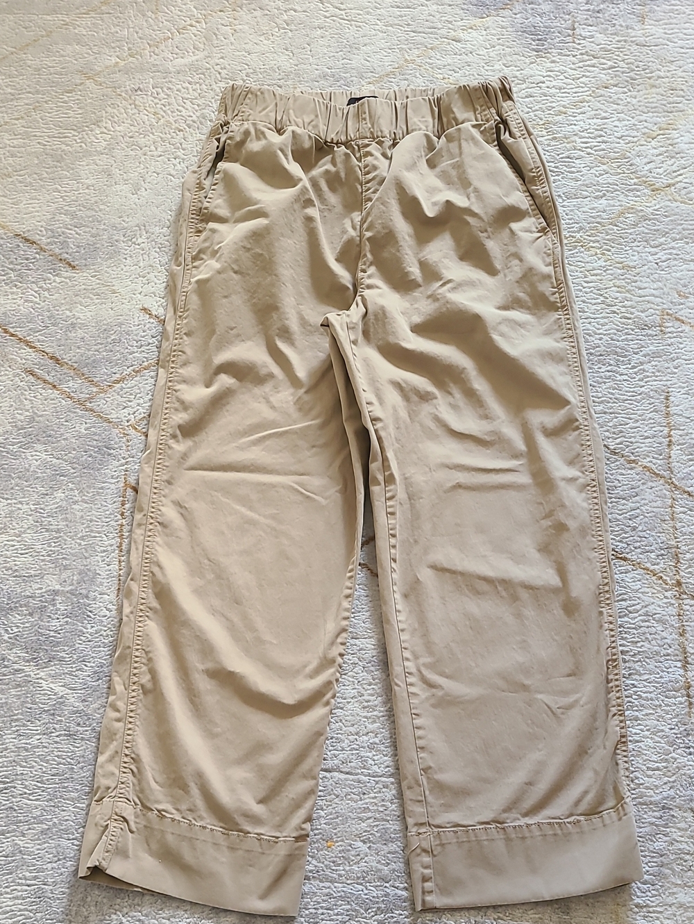 Quince Organic Stretch Cotton Wide Leg Cropped Chino Pants Women 8 Light Khaki
